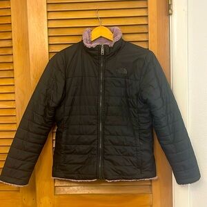 THE NORTH FACE Girls Reversible Mossbud Swirl Coat Black/Lavender Size L 14/16